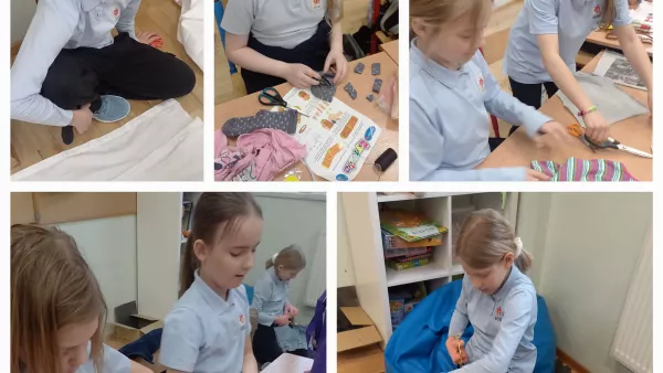 Uczennice podczas prac krawieckich