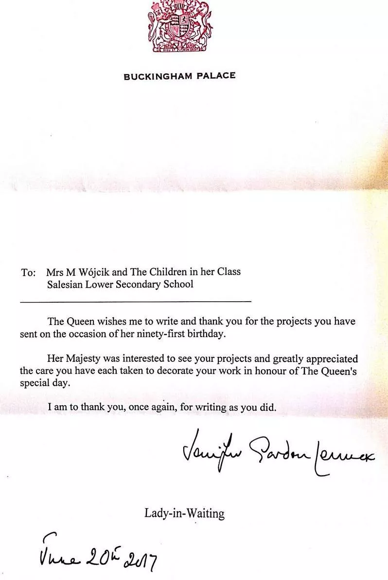 List od Królowej Elżbiety II