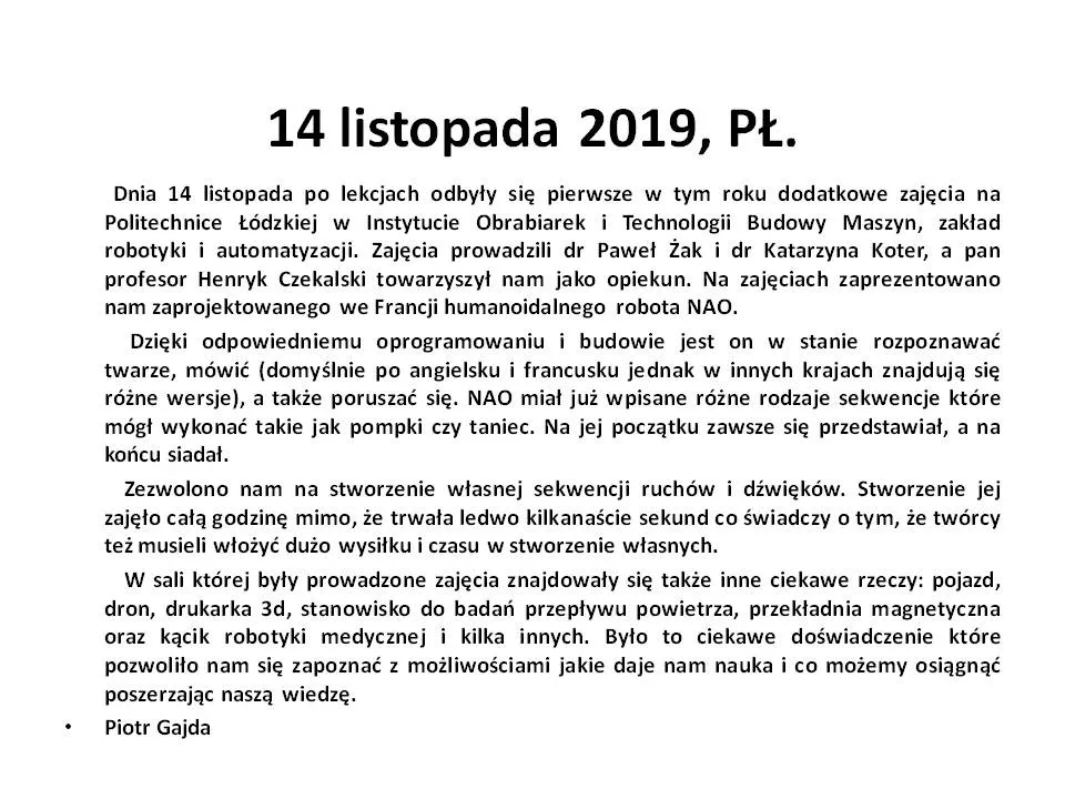 14 listopada 2019, PŁ(wydział mechaniczny)