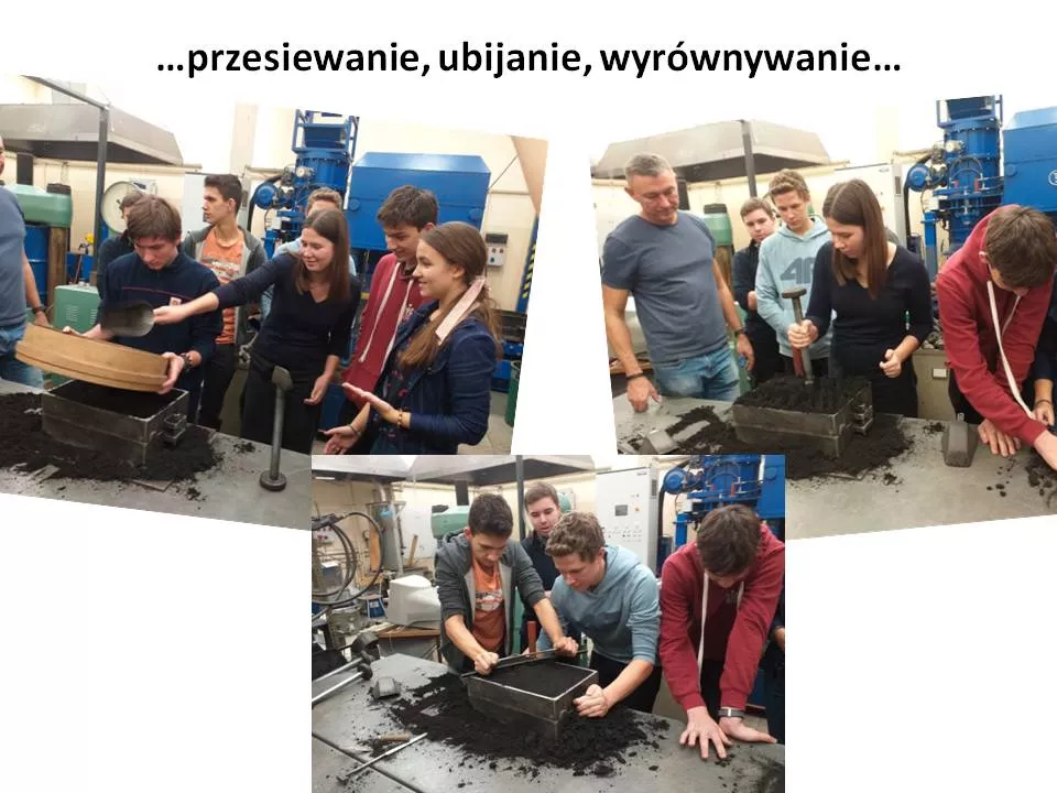 przesiewanie, ubijanie, wyrównywanie