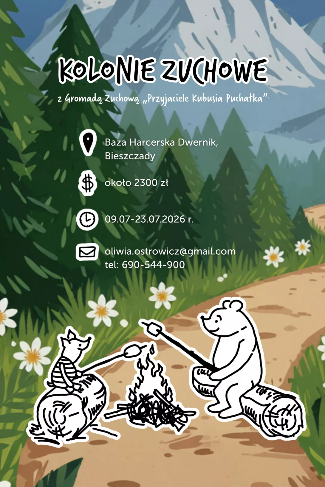 Plakat reklamujący kolonię zuchową. 