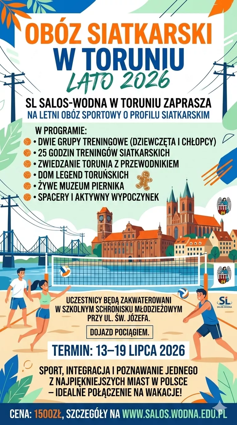Plakat reklamujący obóz siatkarski w Toruniu