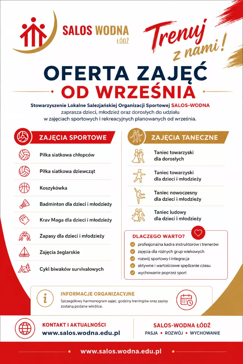 Ulotka informacyjna z ofertą zajęć przygotowanych przez SL Salos-Wodna od września 2026
